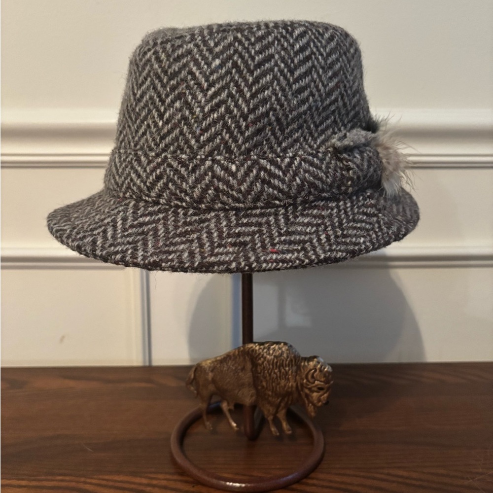 Gray Herringbone Fedora Hat
